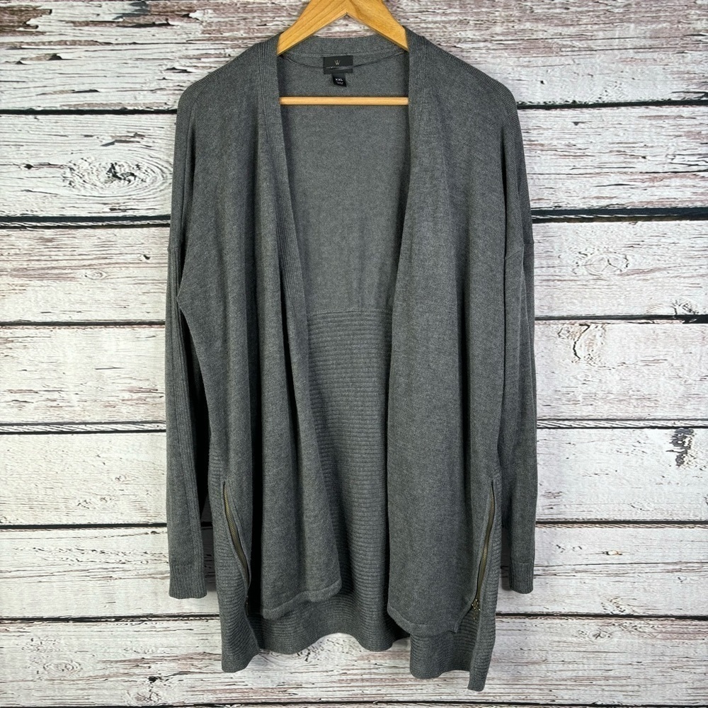 Worthington XXL 2XL Gray Grey Open Front Cardigan Sweater Side Zipper Details